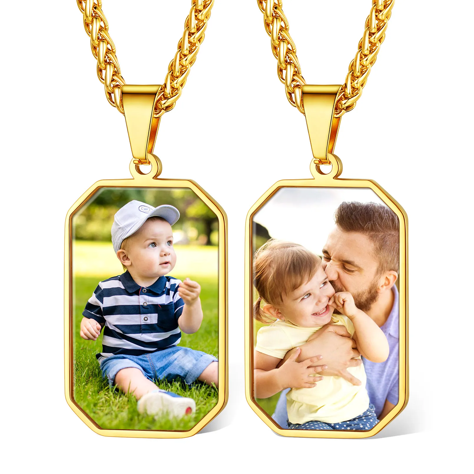 Pendentif Plaque Militaire Personnalisée avec Photo pour Homme Or