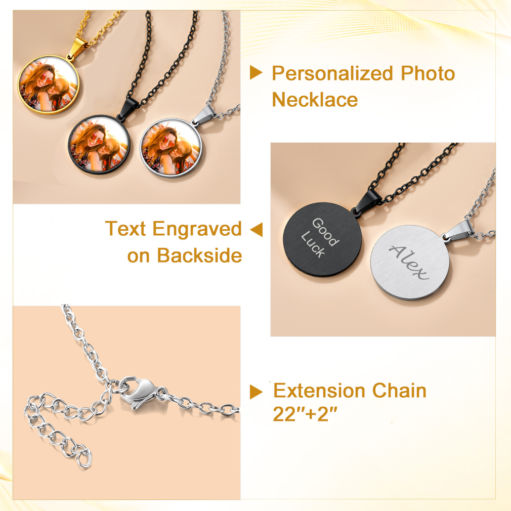 Collier Rond Personnalisé avec Photo Gravée pour Femme et Homme Détail