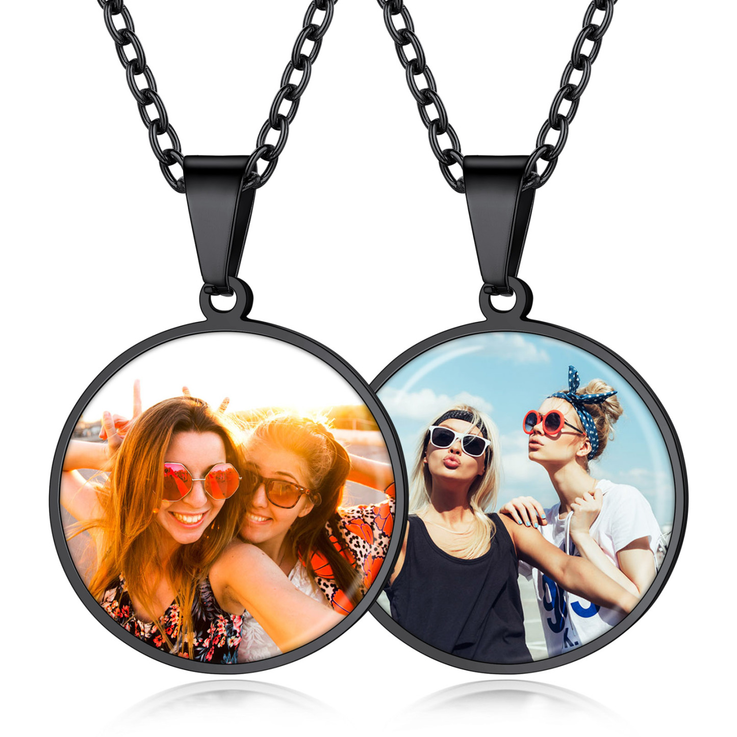 Collier Rond Personnalisé avec Photo pour Hommes et Femmes Noir