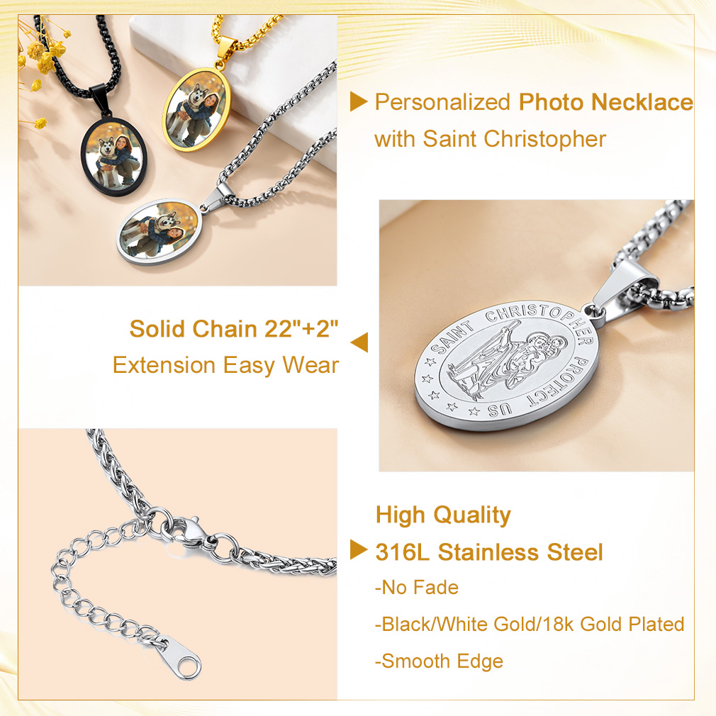 Collier Saint Christophe Personnalisé en Acier Inoxydable Détail