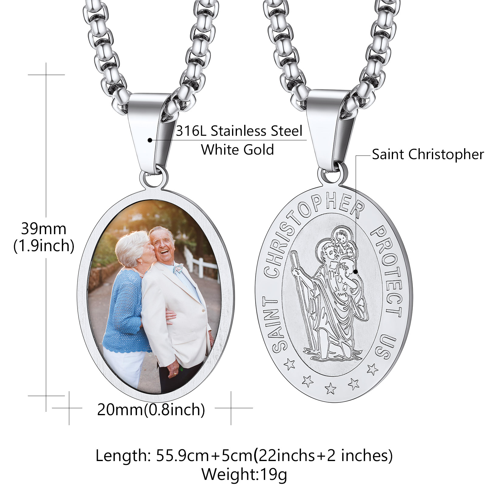 Collier Saint Christophe Personnalisé en Acier Inoxydable Taille