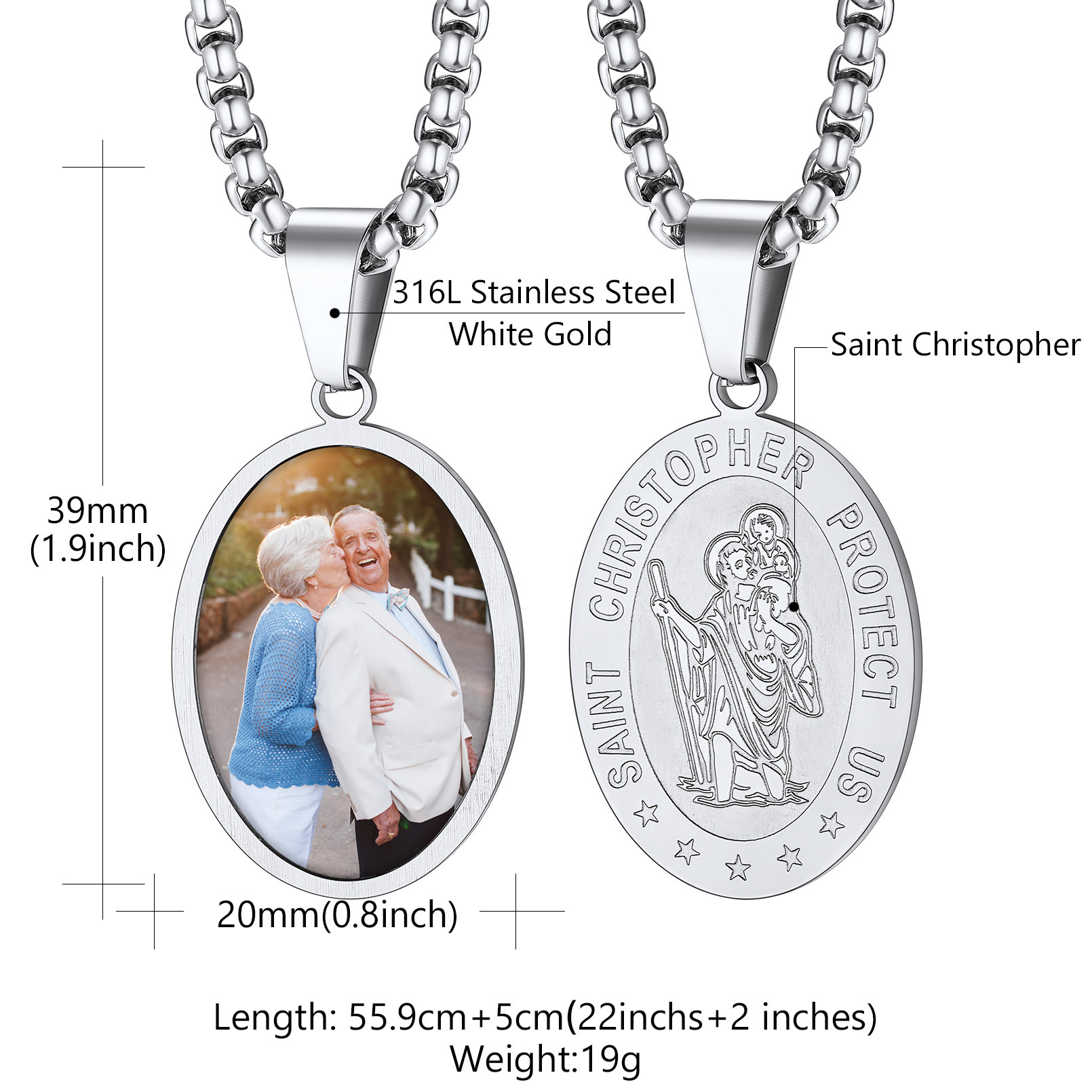 Collier Saint Christophe Personnalisé en Acier Inoxydable Taille