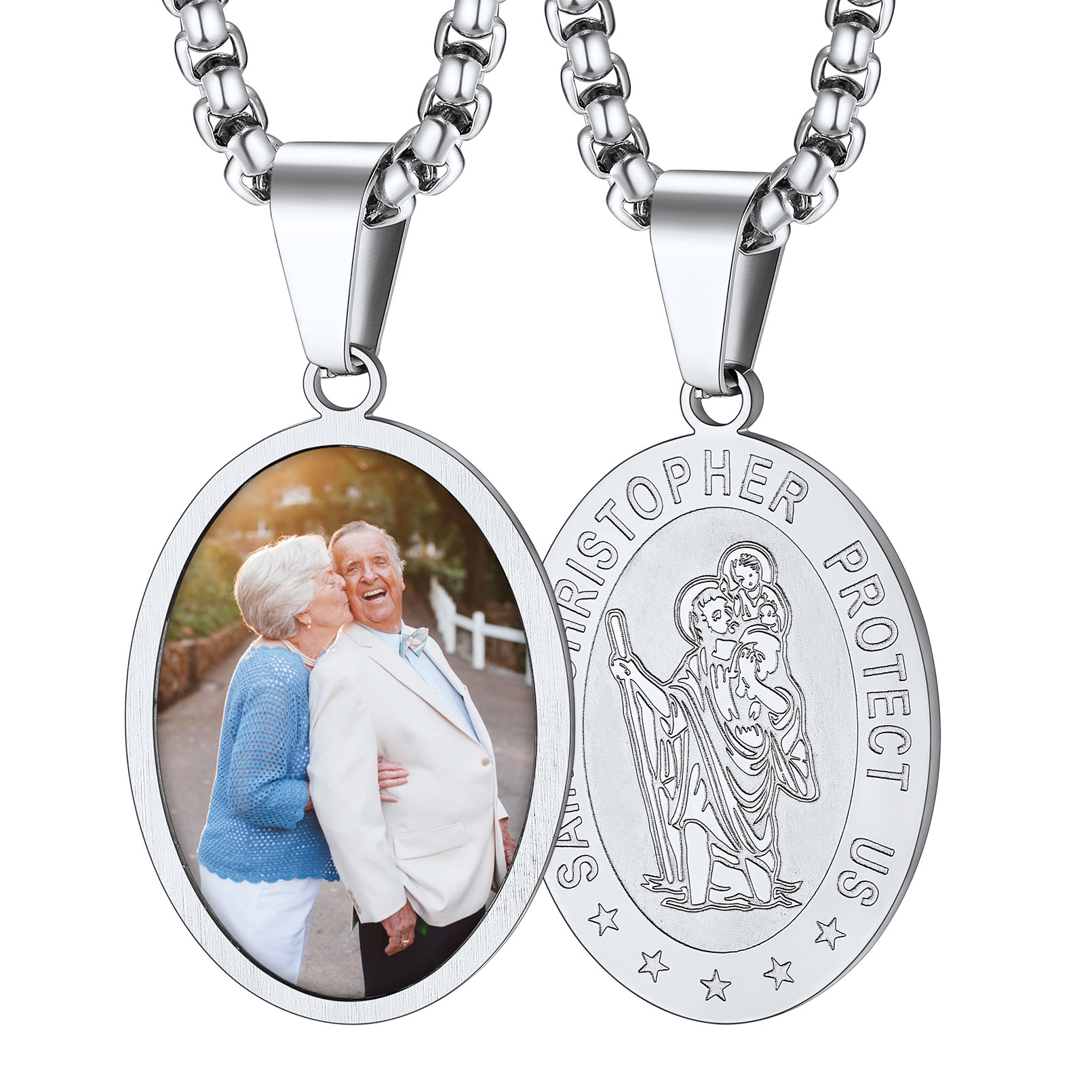 Collier Saint Christophe Personnalisé en Acier Inoxydable Argenté