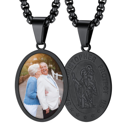 Collier Saint Christophe Personnalisé en Acier Inoxydable Noir