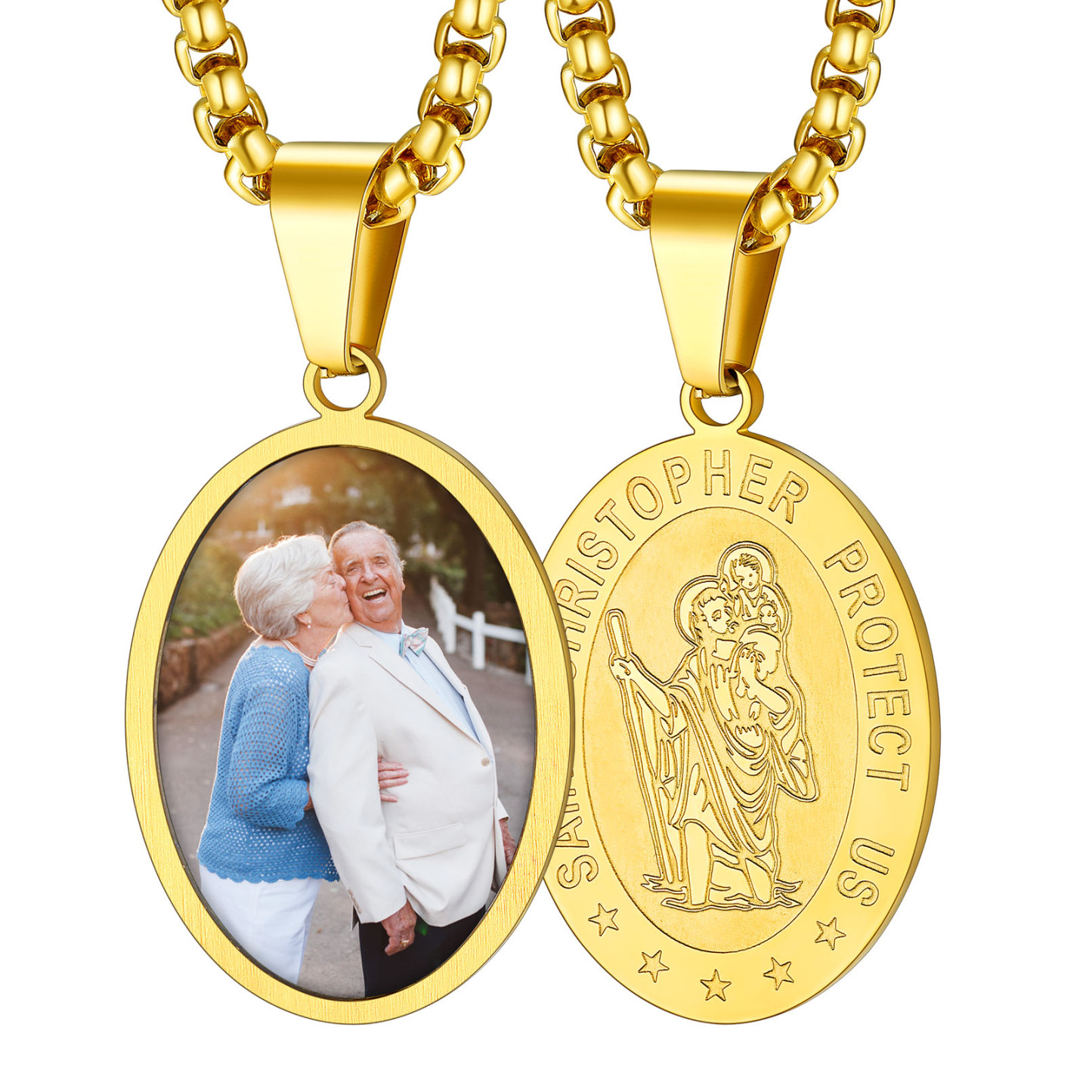 Collier Saint Christophe Personnalisé en Acier Inoxydable Or