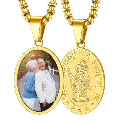 Collier Saint Christophe Personnalisé en Acier Inoxydable Or