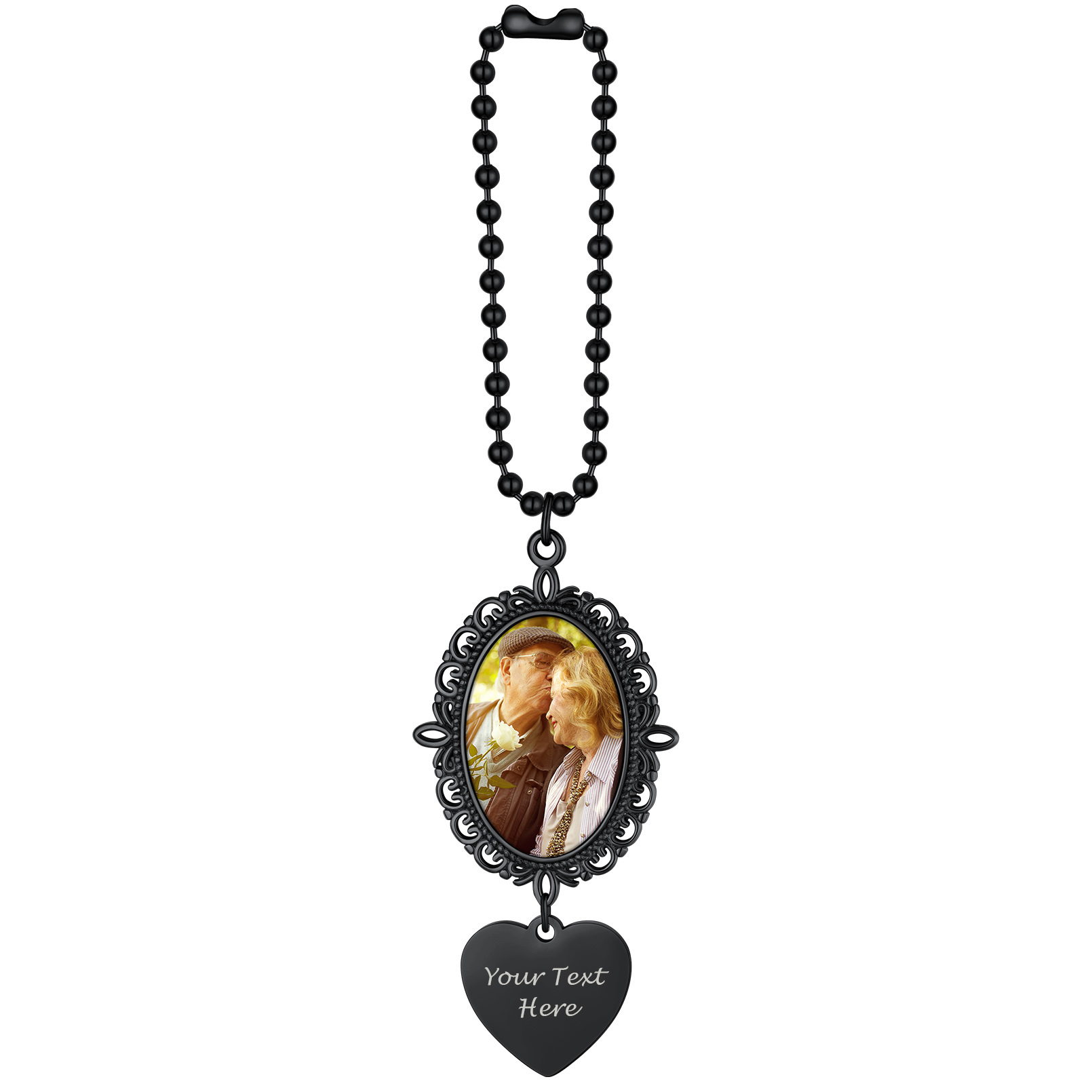 Pendentif Miroir de Voiture Décoration Charm avec Photo Noir