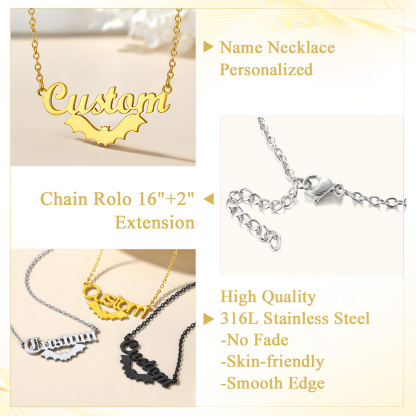 Collier gothique personnalisé Halloween avec pendentif chauve-souris pour Femme