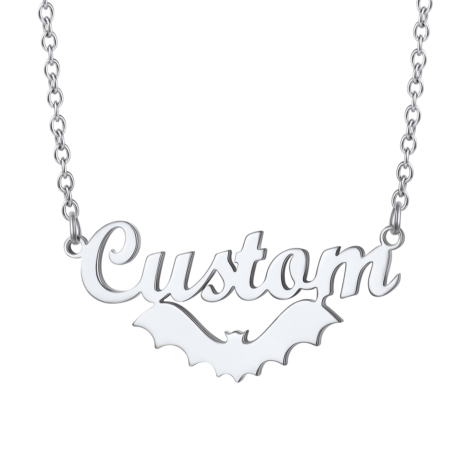 Collier gothique personnalisé Halloween avec pendentif chauve-souris Argenté