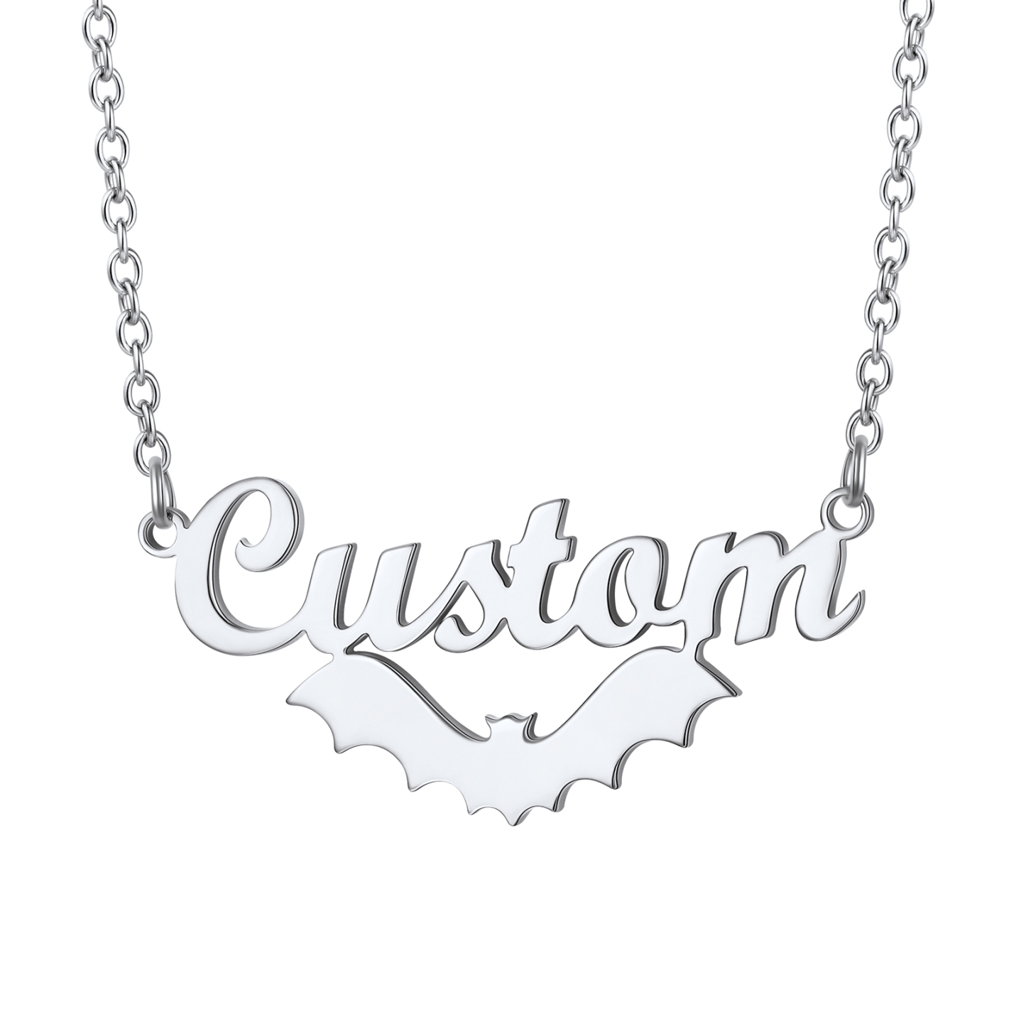 Collier gothique personnalisé Halloween avec pendentif chauve-souris Argenté