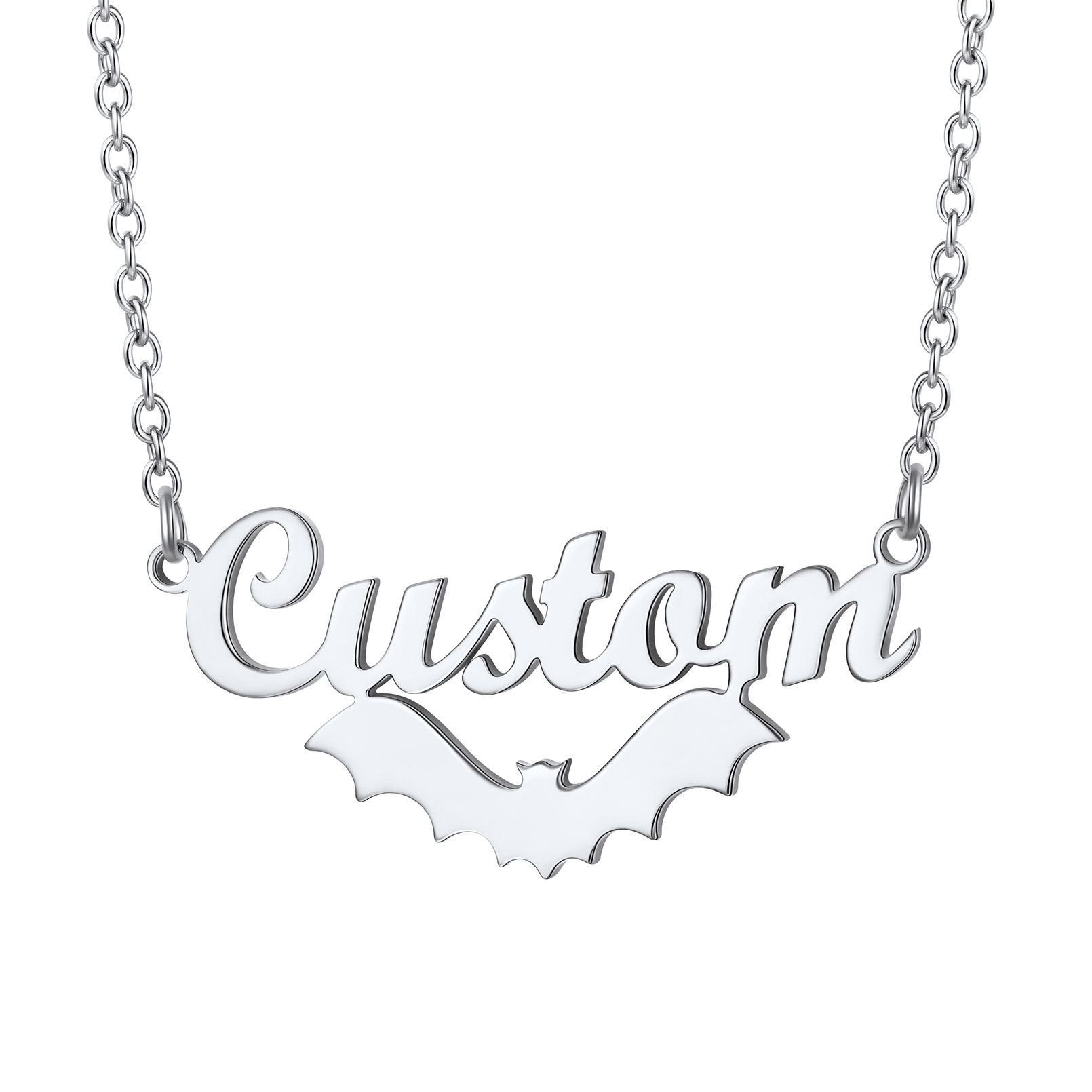 Collier gothique personnalisé Halloween avec pendentif chauve-souris Argenté