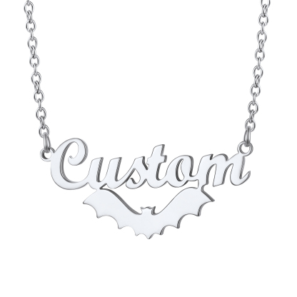 Collier gothique personnalisé Halloween avec pendentif chauve-souris Argenté