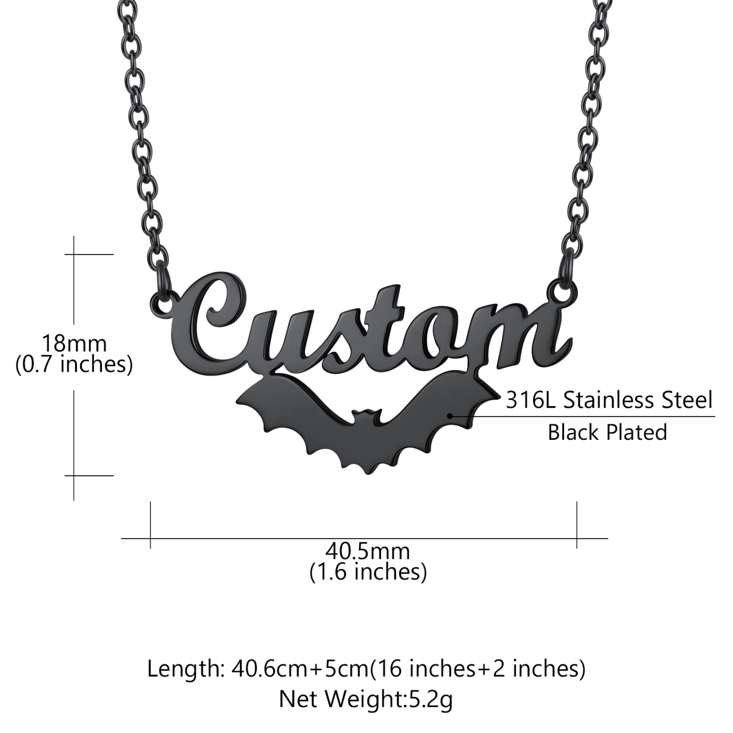 Collier gothique personnalisé Halloween avec pendentif chauve-souris Taille