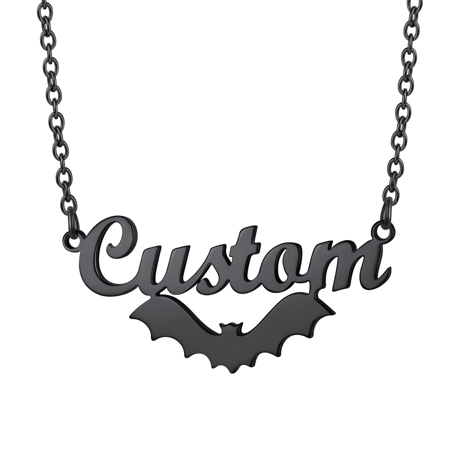 Collier gothique personnalisé Halloween avec pendentif chauve-souris Noir
