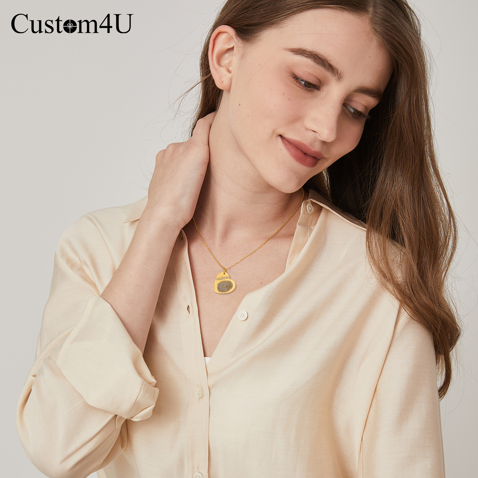 Collier Personnalisé Empreinte en Acier  Inoxydable Or