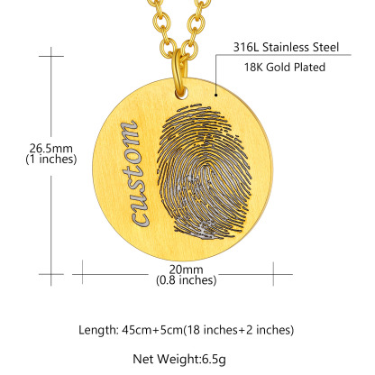 Collier Personnalisé Empreinte en Acier  Inoxydable Taille Rond