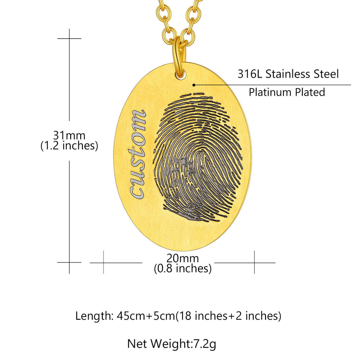 Collier Personnalisé Empreinte en Acier  Inoxydable Taille Ovale