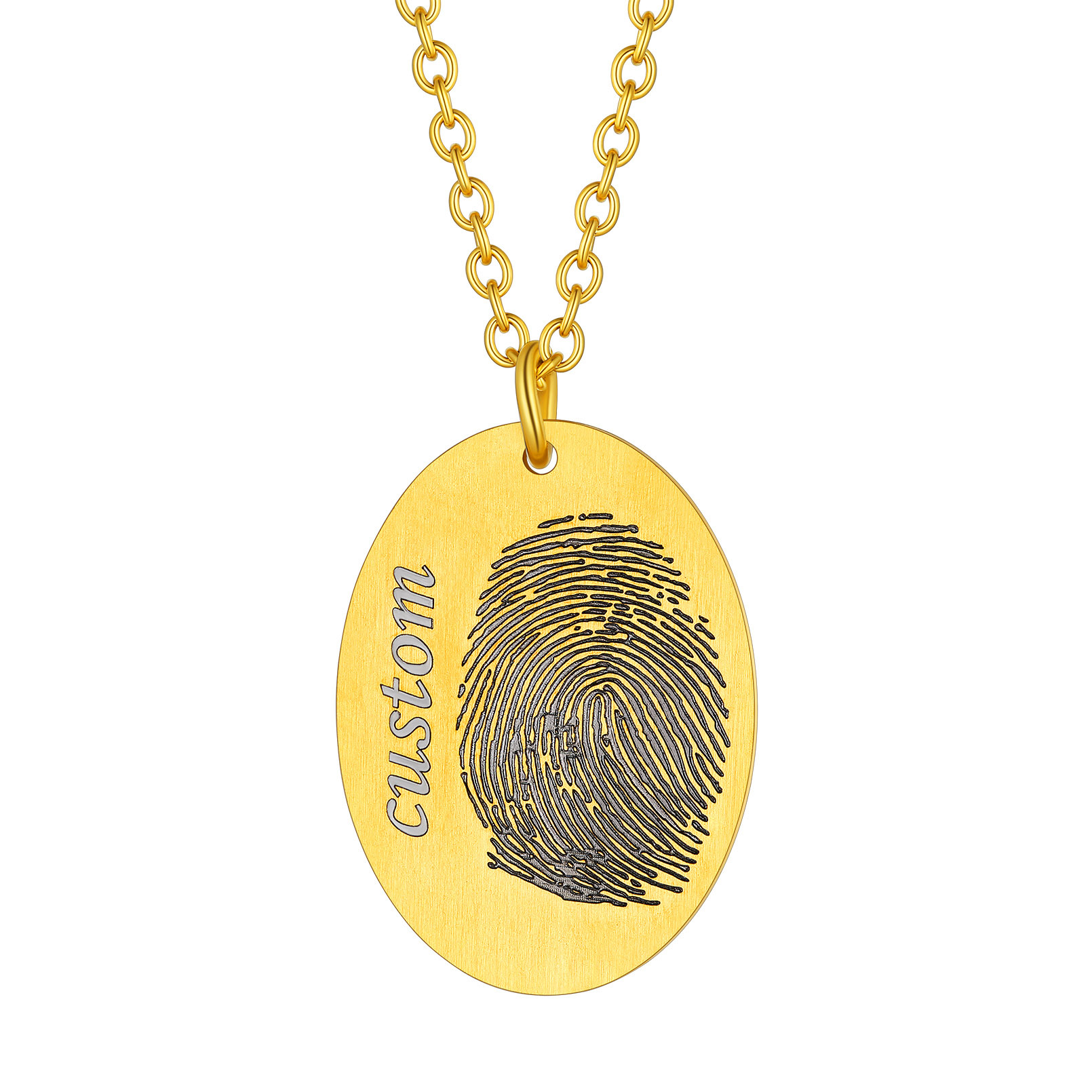 Collier Personnalisé Empreinte en Acier  Inoxydable Or Ovale