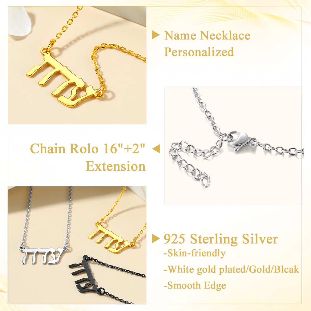  Collier Personnalisé Nom Hébreu en Argent Sterling 925 Détail