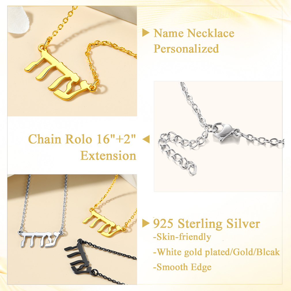  Collier Personnalisé Nom Hébreu en Argent Sterling 925 Détail