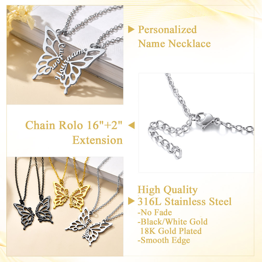 Collier Personnalisé Papillon avec Prénom pour Femmes detail