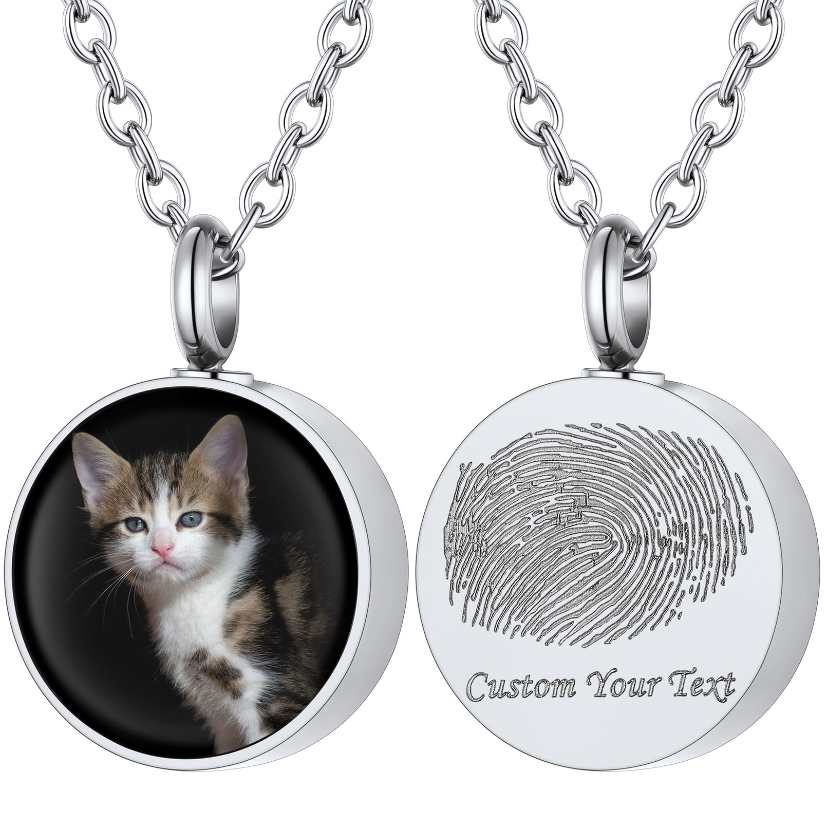 Collier Urne Étanche Funéraire Personnalisé avec Photo et Empreinte Argenté