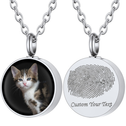 Collier Urne Étanche Funéraire Personnalisé avec Photo et Empreinte Argenté
