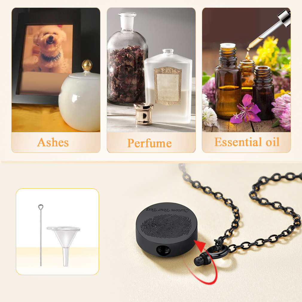 Collier Urne Étanche Funéraire Personnalisé avec Photo et Empreinte Commémoration