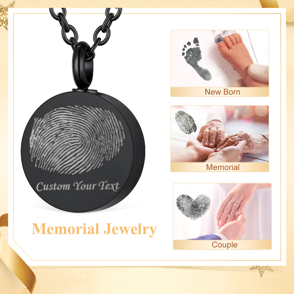 Collier Urne Étanche Funéraire Personnalisé avec Photo et Empreinte pour Couple
