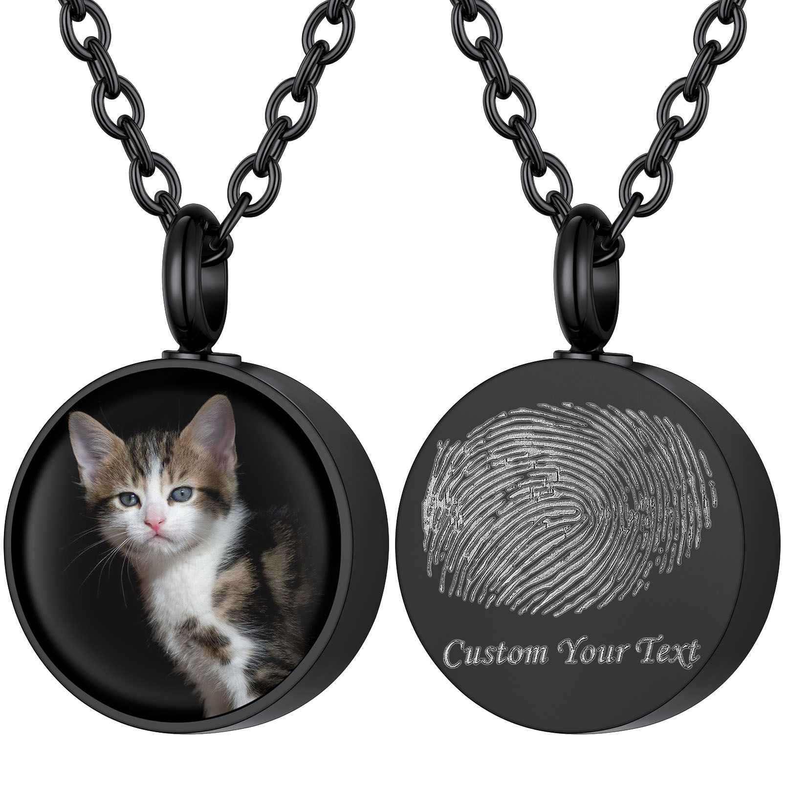 Collier Urne Étanche Funéraire Personnalisé avec Photo et Empreinte Noir