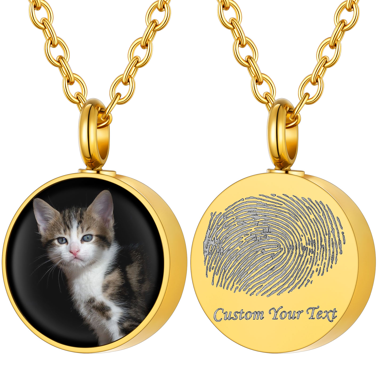 Collier Urne Étanche Funéraire Personnalisé avec Photo et Empreinte Or