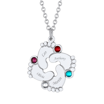 Collier Personnalisé Pieds de Bébé avec 4 Pierres de naissance