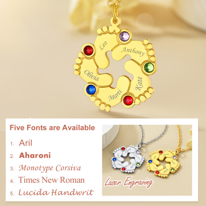 Collier Personnalisé Pieds de Bébé avec Pierres de naissance Police