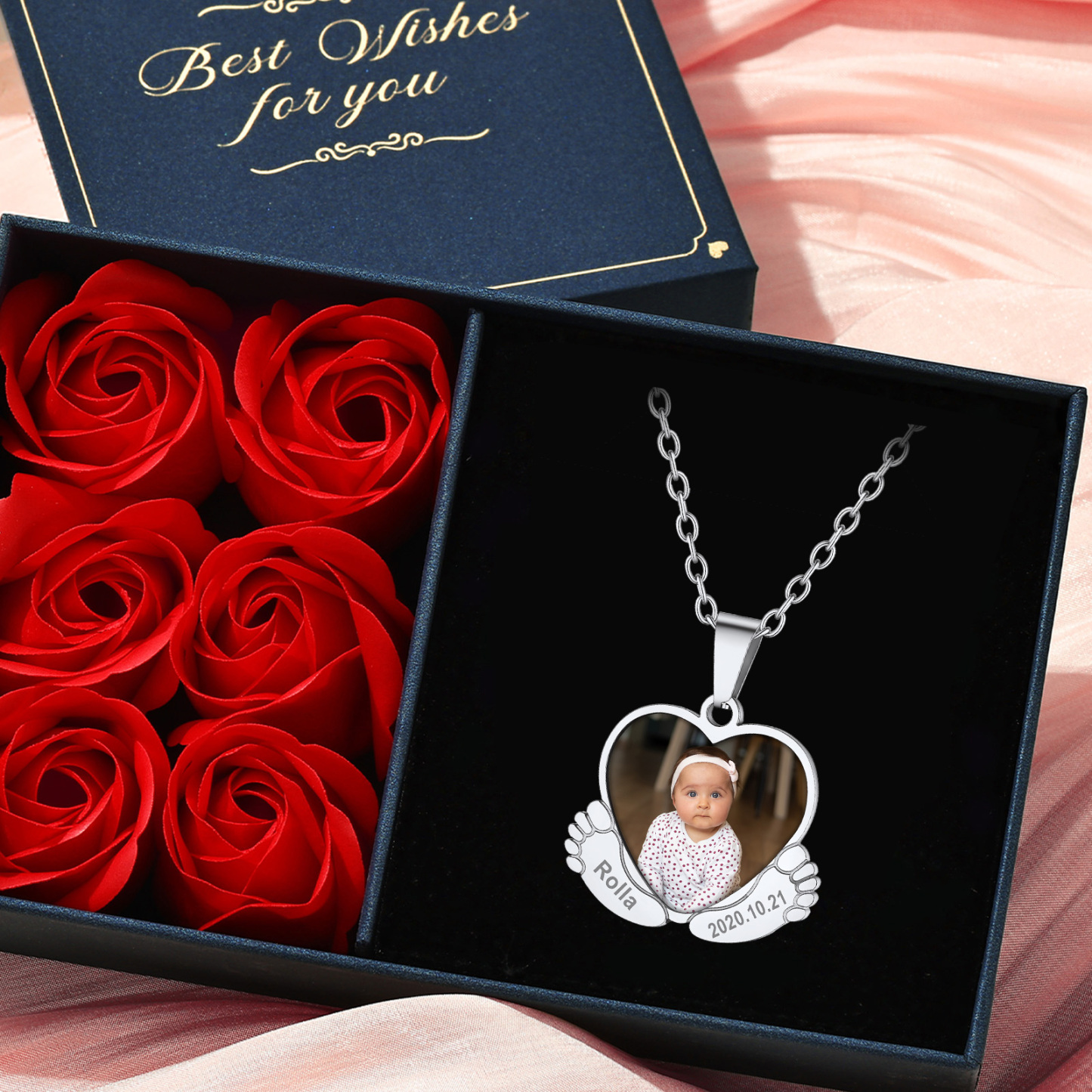 Collier Pendentif Personnalisé Pieds de Bébé avec Photo pour Femme