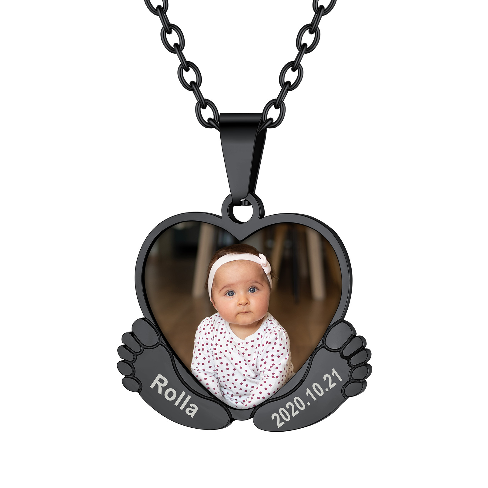 Collier Personnalisé Pieds de Bébé avec Photo pour Femme