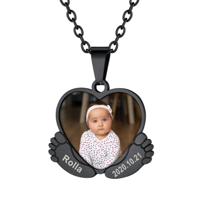 Collier Personnalisé Pieds de Bébé avec Photo pour Femme