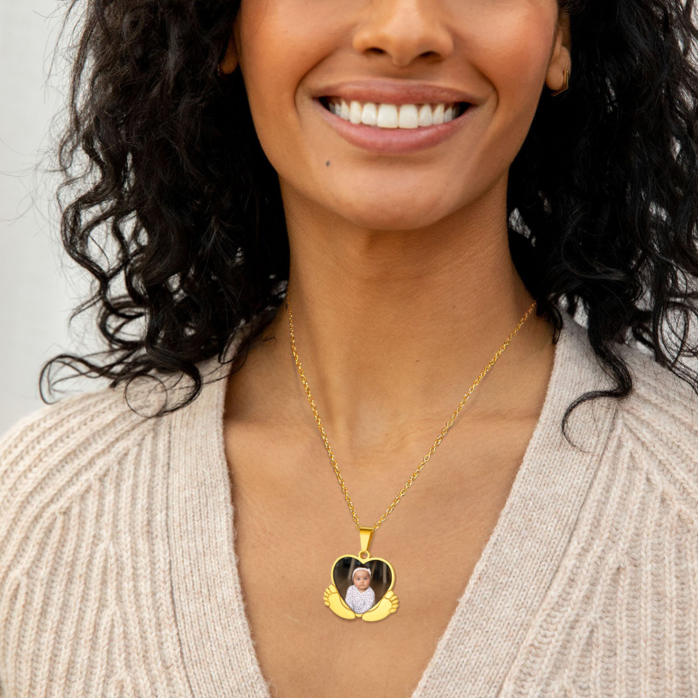 Collier Personnalisé Pieds de Bébé avec Photo pour Maman
