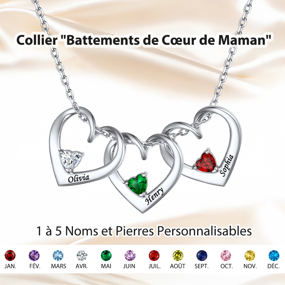 Collier Personnalisé avec Prénoms et Pierres de Naissance (1-5 Cœurs)