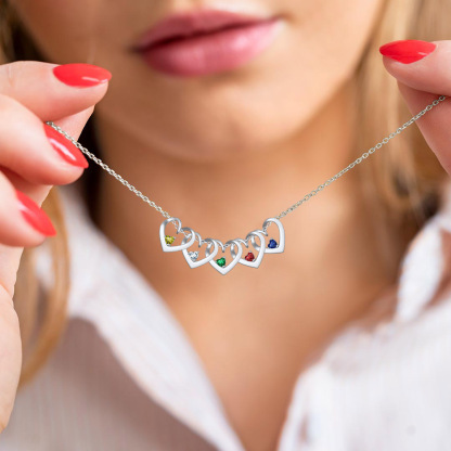 Collier Personnalisé avec Pierres de Naissance (1-5 Cœurs)