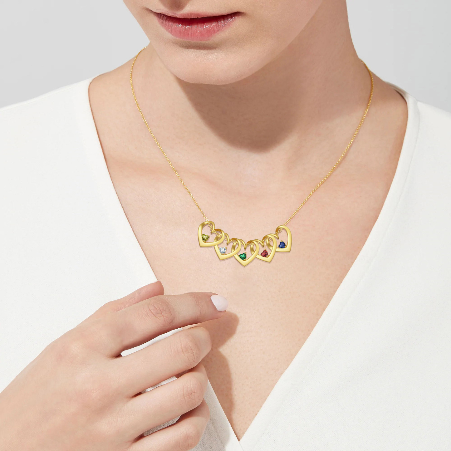 Collier Personnalisé avec Prénoms et Pierres de Naissance 4 Cœurs