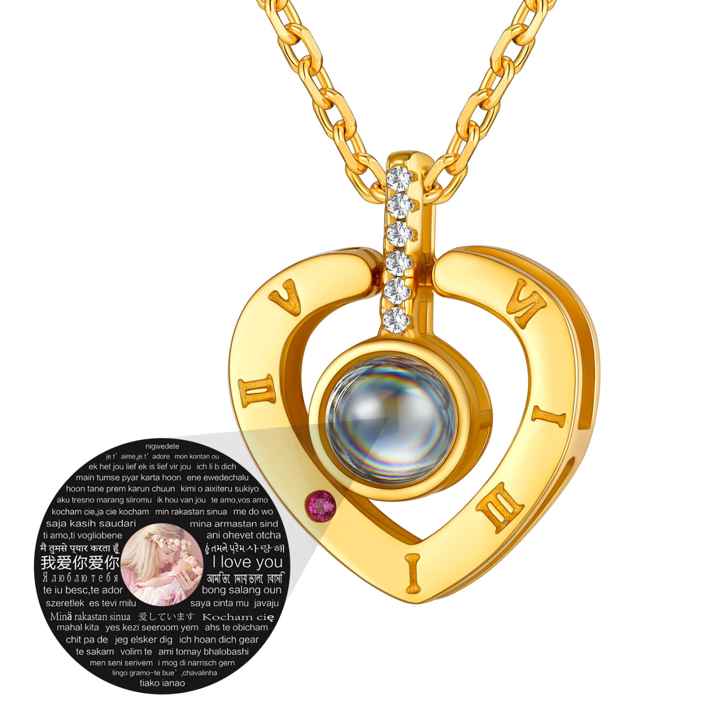 Collier Pendentif Cœur avec Projection Photo Personnalisée Or