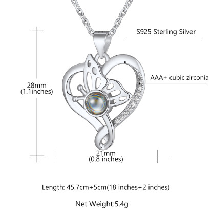 Collier Pendentif Papillon avec Projection Photo Personnalisée Taille