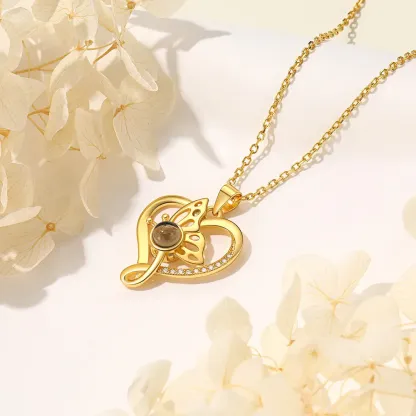 Collier Pendentif Papillon avec Projection Photo Personnalisée Or