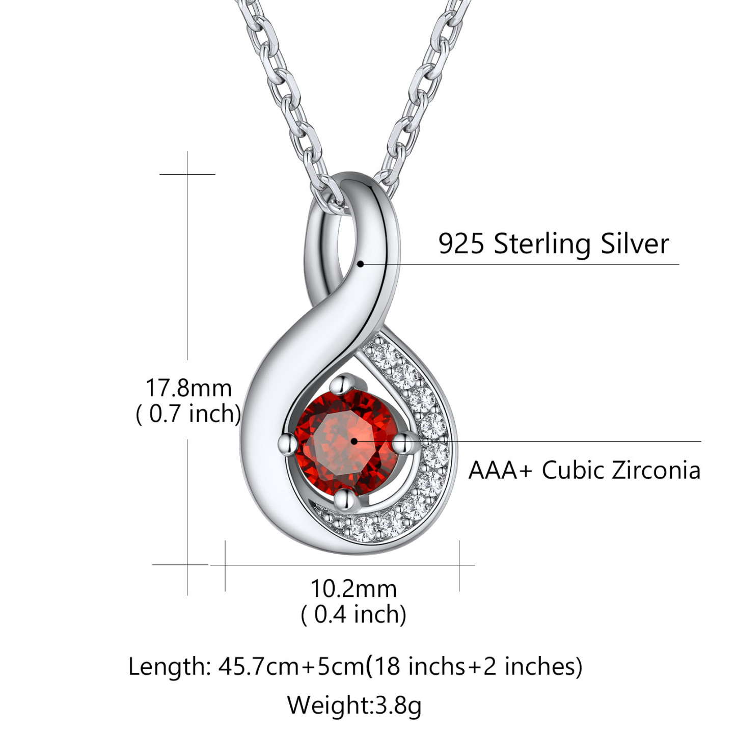 Collier Infini Personnalisé avec Gravure et 1 Pierre de Naissance Taille