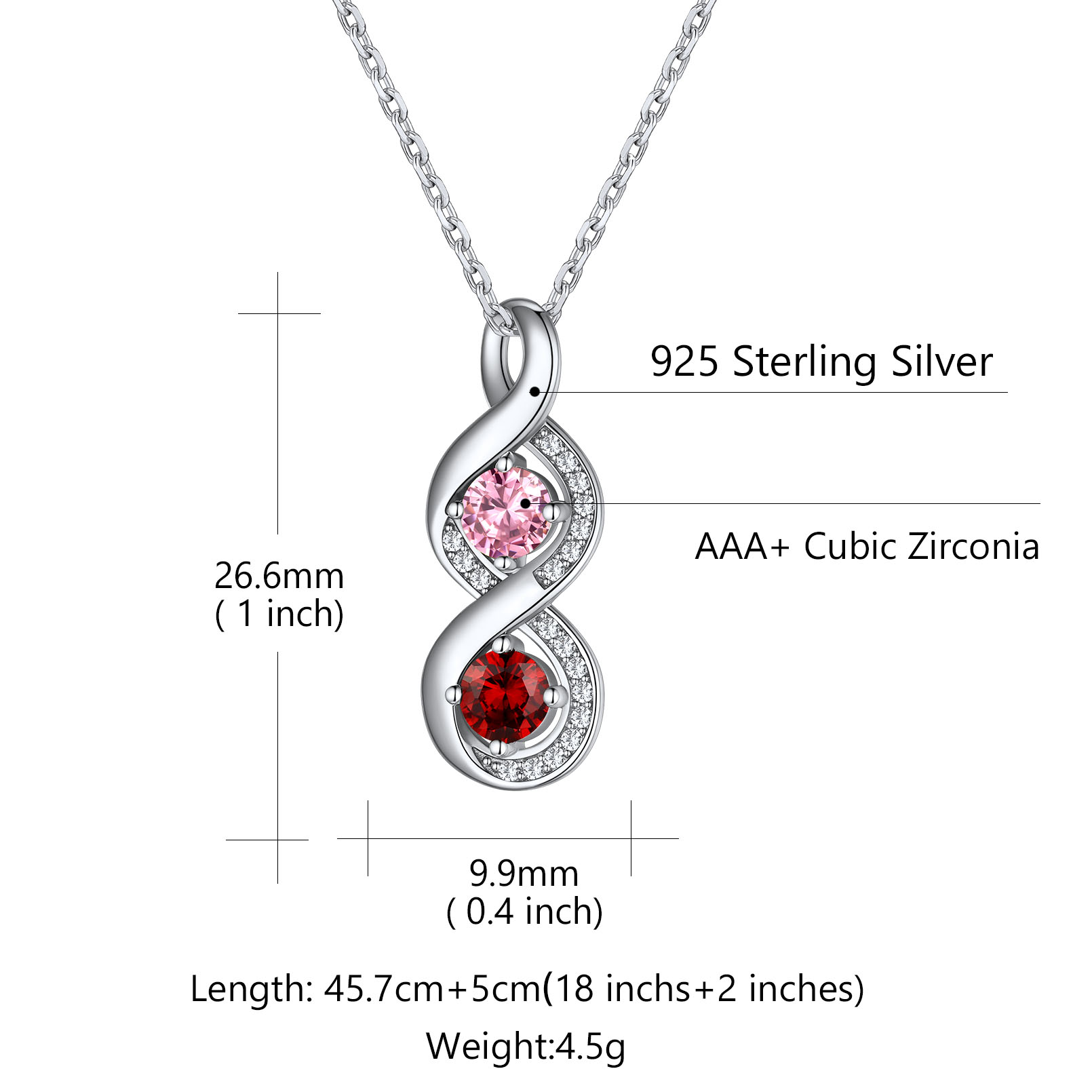 Collier Infini Personnalisé avec Gravure et 2 Pierres de Naissance Taille