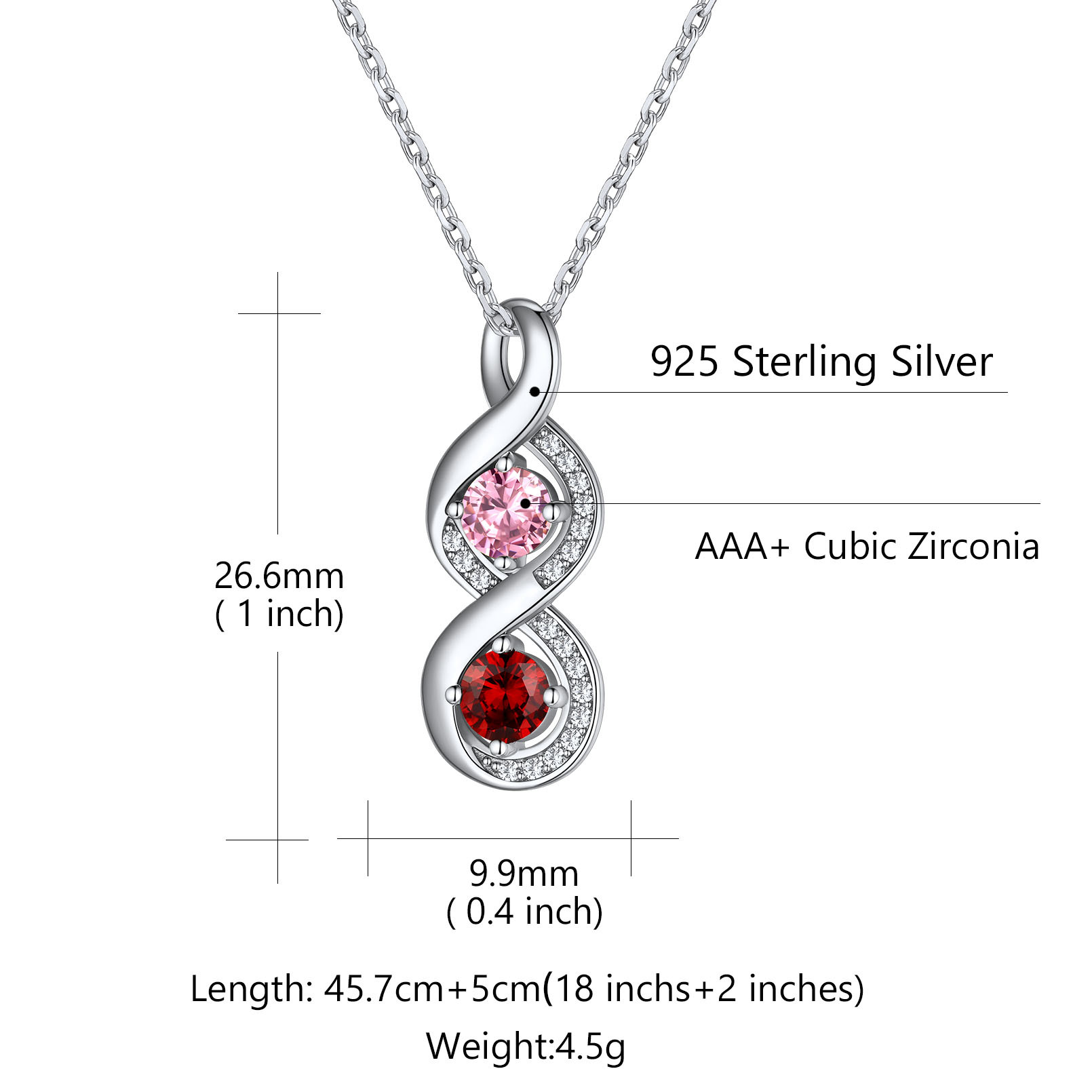 Collier Infini Personnalisé avec Gravure et 2 Pierres de Naissance Taille