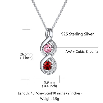 Collier Infini Personnalisé avec Gravure et 2 Pierres de Naissance Taille
