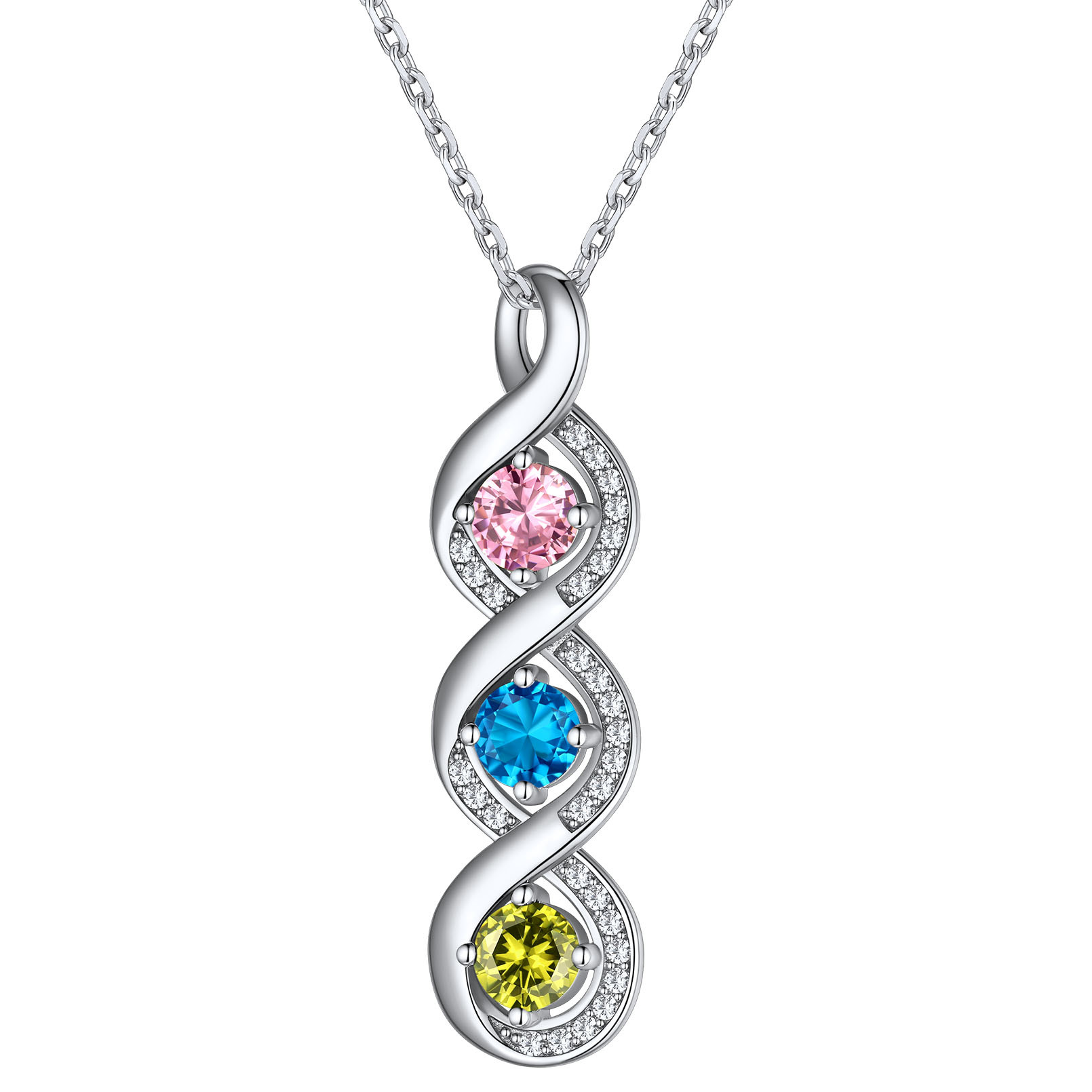 Collier Infini Personnalisé avec Gravure et 3 Pierres de Naissance