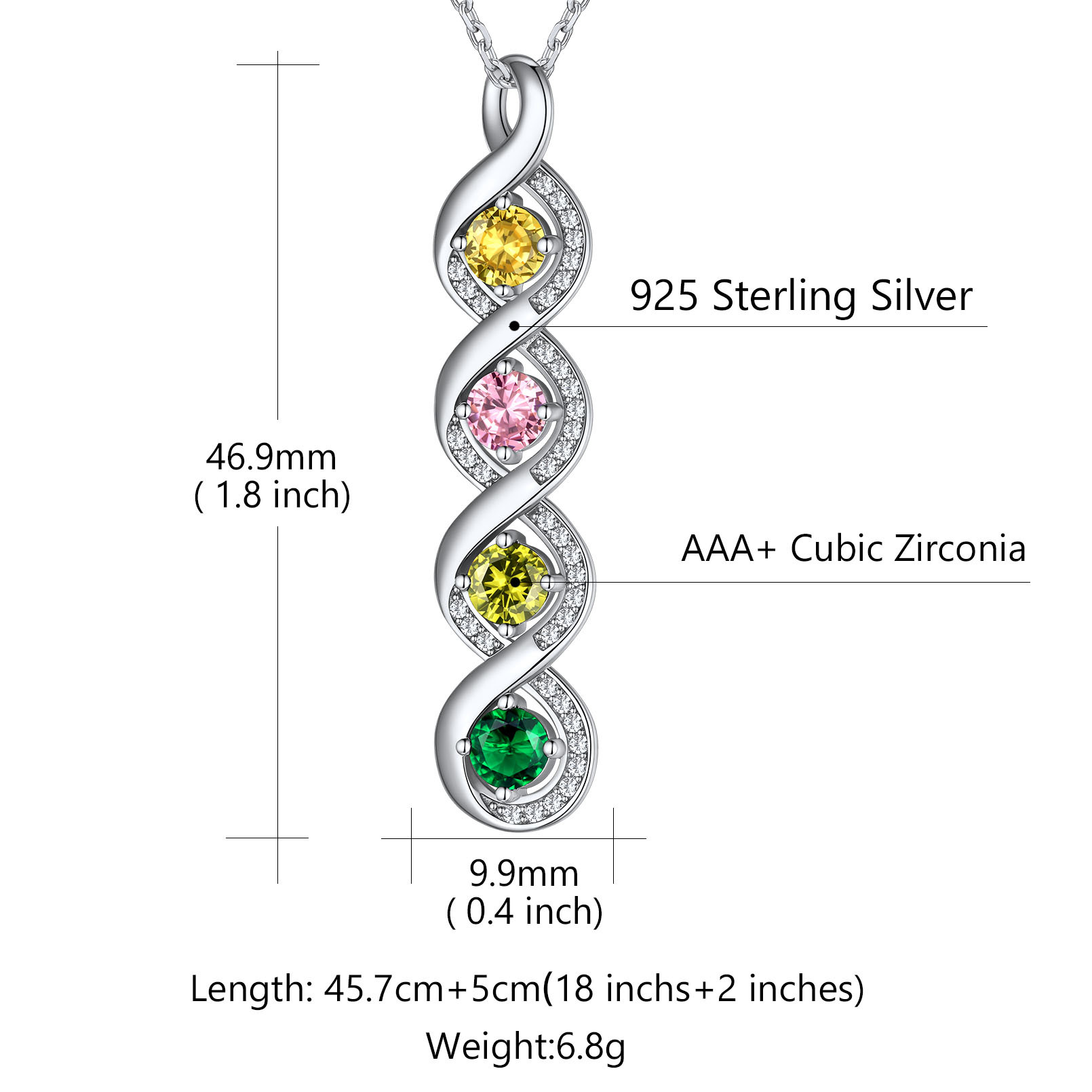 Collier Infini Personnalisé avec Gravure et 4 Pierres de Naissance Taille