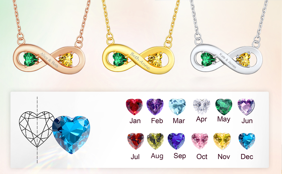 Collier Collection Infini Personnalisé avec Gravure et Pierres de Naissance pour Femme